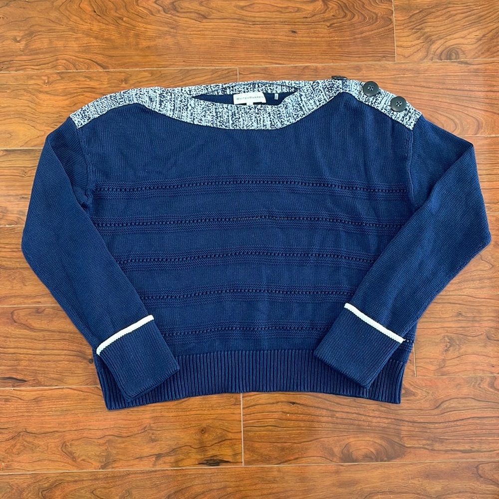 COPY - White + Warren Navy Blue Knit Cut Out Design Sweater